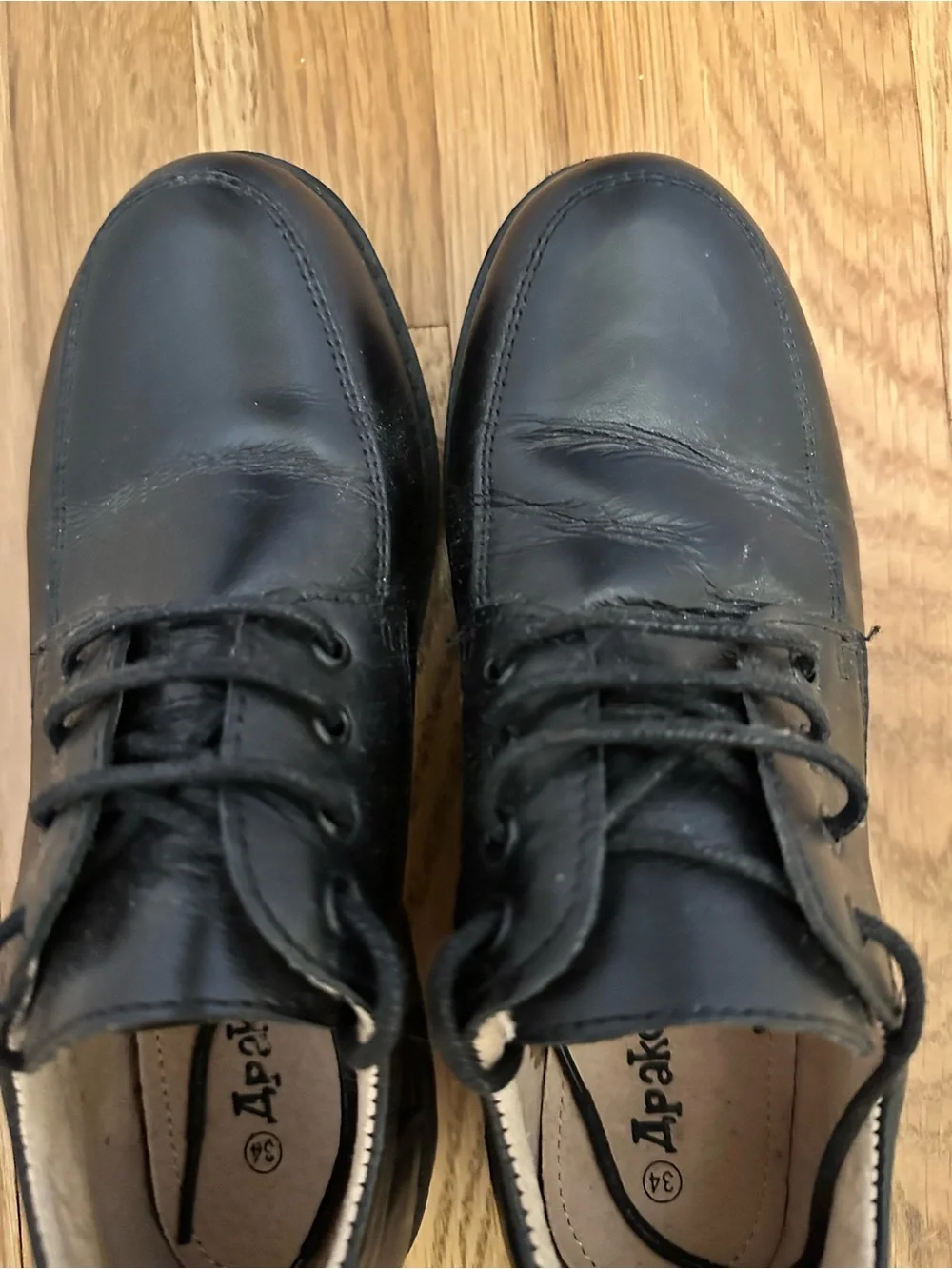 Boy's Classical Leather School Uniform Dress Shoes Kids Lace-up Black size 2.5